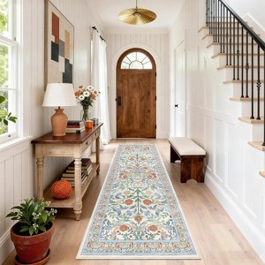 Full Floral Runner Rug, Non-Slip Washable Soft Carpet, Thin Rug for Entryway, Kitchen, Hallway, Bathroom, Laundry - 1 of 4
