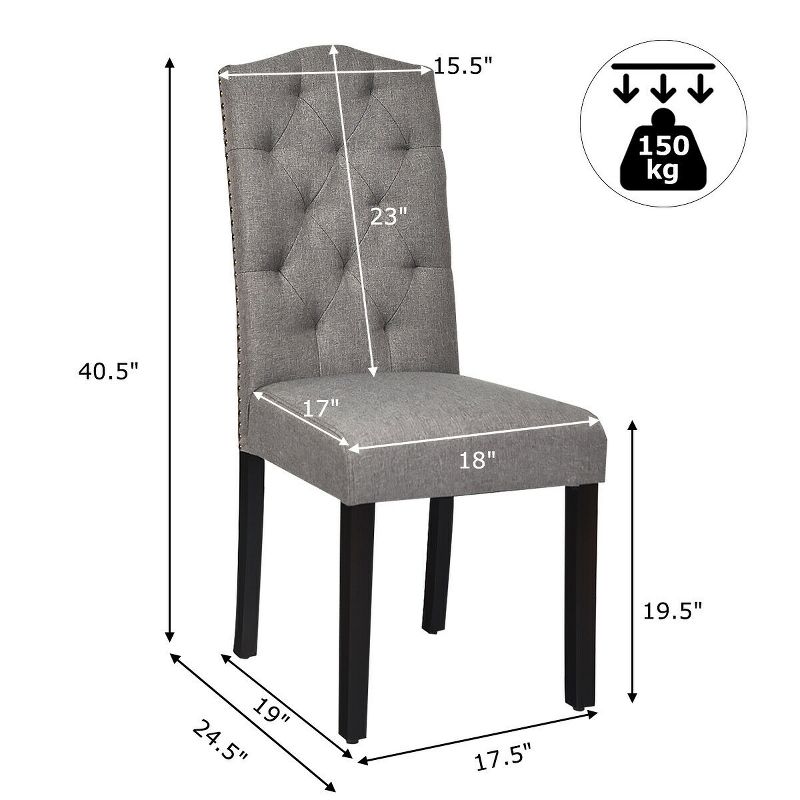 Costway Set of 4 Tufted Dining Chair Upholstered w/ Nailhead Trim & Rubber Wooden Legs, 2 of 11