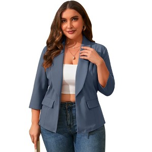 Whizmax Womens Plus Size Casual Pocketed Blazer Office Open Front 3/4 Sleeve Cardigans Jacket Work Suit,gray blue,3XL - 1 of 4