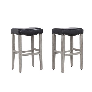 WestinTrends 29" Upholstered Saddle Seat Counter Stool (Set of 2) - 1 of 4