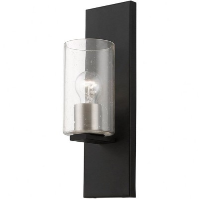 Black and Brushed Nickel 1-Light Sconce with Clear Seeded Glass