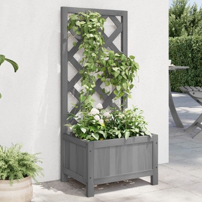 vidaXL Outdoor Wooden Brown Planter with Trellis - Solid Fir Wood, Ample Plant Space, Weather-Resistant, Ideal for Garden/Patio