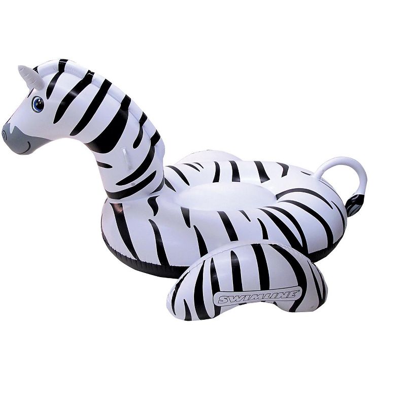 Swimline 96" Water Sports Inflatable Giant Zebra Swimming Pool 2-Person Ride-On Lounger - White/Black, 1 of 4