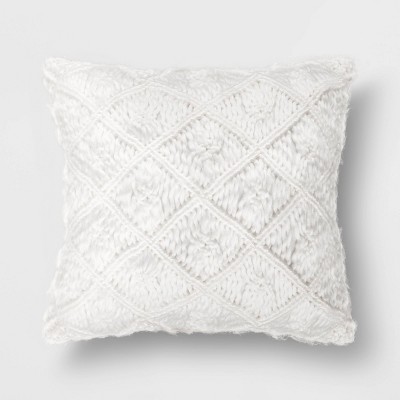 Heathered Macramé Square Throw Pillow White - Opalhouse™