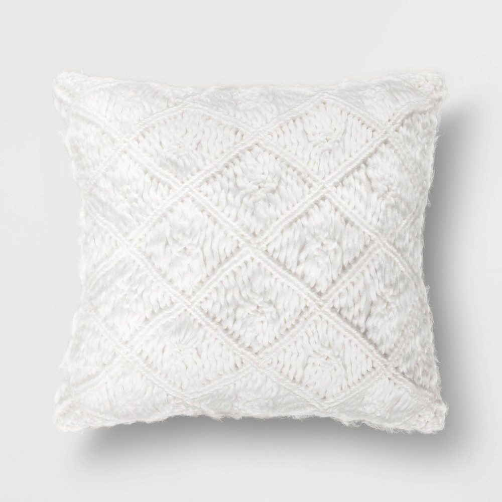 Heathered Macramé Square Throw Pillow White - Opalhouse