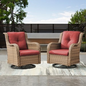 POCASSY Wicker Swivel Rocking Chairs, Oversized Rocker Patio Chairs Set Rattan Glider Chairs for Outdoor Porch Deck Backyard - 1 of 4