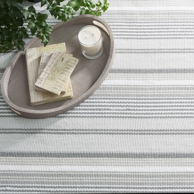 Gray and Cream Striped Flat Woven Wool Cotton Rug 8' x 10'