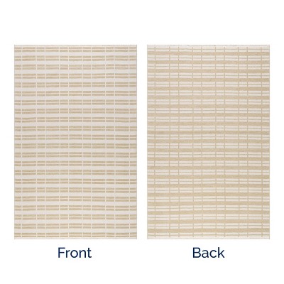 Beige and White Striped Washable Cotton Viscose Rug