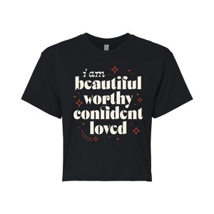Women's - Instant Message - Beautiful Worthy Confident Loved Cropped Graphic T-Shirt - 1 of 4