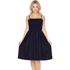 LA LEELA Women's Short Bandeau Dress Routine Evening Wear Casual Strappy  Smocked Mini Swing Dress Tube Top Dresses for Women One Size Solid Navy :  Target