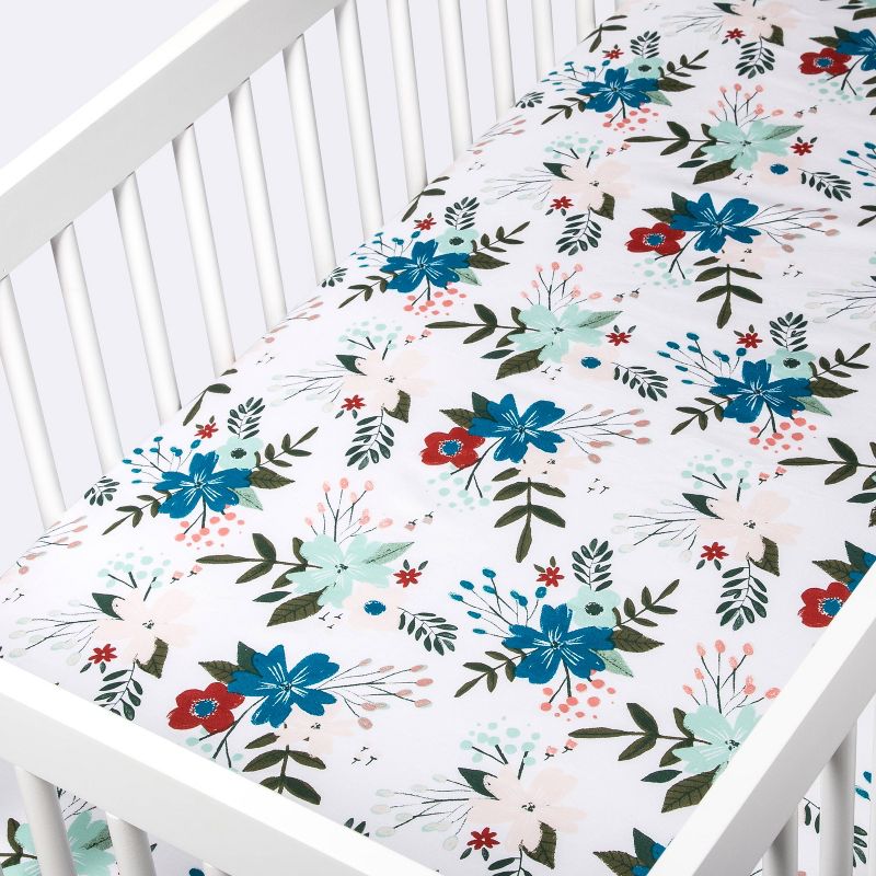 Fitted Crib Sheet Meadow - Cloud Island&#8482; - White/Pink/Blue Floral, 4 of 7
