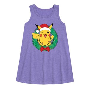- Pokémon - Pikachu Lights Wreath Graphic Sleeveless Aline Dress - 1 of 3