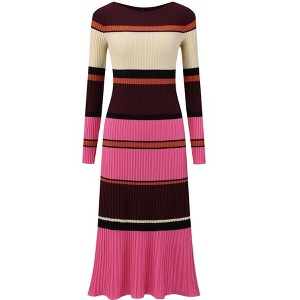 INSPIRE CHIC Women's Striped Long Sleeve Casual Work Ribbed Knit Bodycon Sweater Dress - 1 of 4