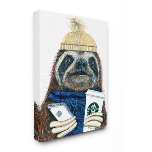 Stupell Industries Basic Sloth Coffee Culture Illustration Winter Clothing - image 1 of 3