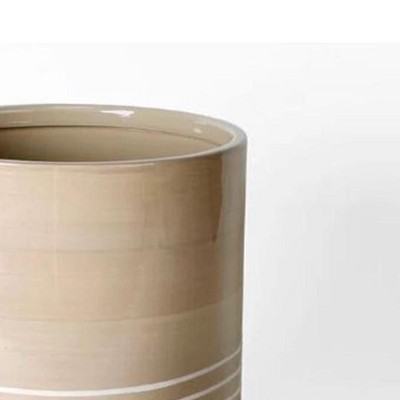 Madison Stripe Red and Beige Ceramic Bathroom Trash Can