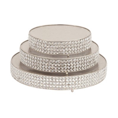 Olivia & May Set of 3 Round Iron Cake Stands with Crystal Bead Accents Silver: Decorative Display Holders