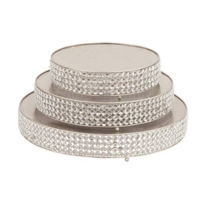 Olivia & May Set of 3 Round Iron Cake Stands with Crystal Bead Accents Silver: Decorative Display Holders - 1 of 4