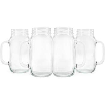 Darware 24oz Mason Jar Mugs w/ Handles, 4pk; Glass Drinking Glasses for Cold Beverages
