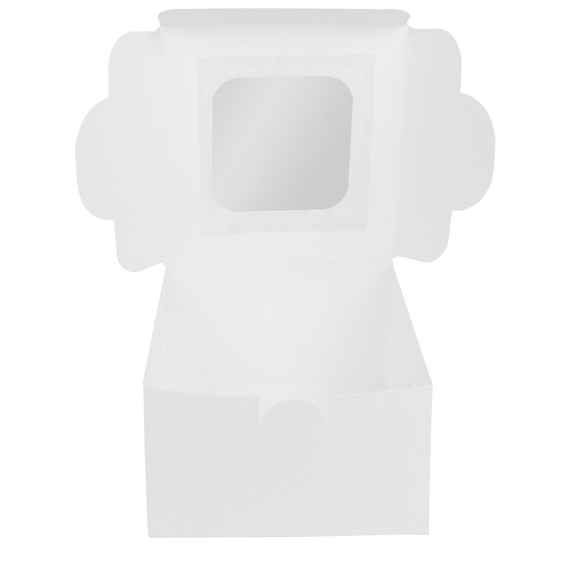 O'Creme White Cardboard Cake Box with Window, 8" x 8" x 4" - Pack of 5, 2 of 4