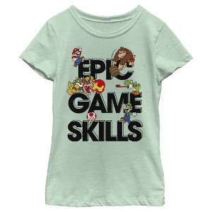 Girl's Nintendo Super Mario Epic Game Skills Character Collage T-Shirt - 1 of 3