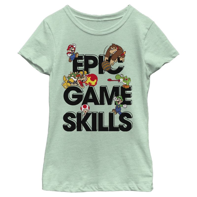 Girl's Nintendo Super Mario Epic Game Skills Character Collage T-Shirt, 1 of 4