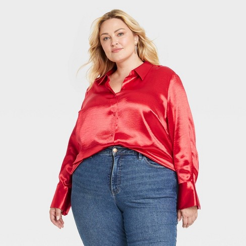 Plus size red outlet long sleeve shirt