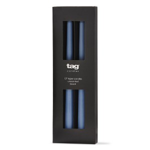 tag Color Studio 12" Traditional Taper Unscented Smokeless Paraffin Wax Candle Blue Set of 4 Burn Time 8 hrs. - 1 of 3