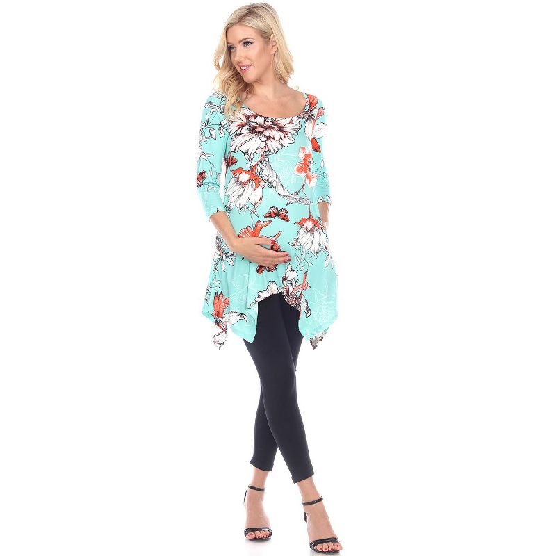 Maternity Floral Scoop Neck Tunic Top with Pockets - White Mark, 1 of 4