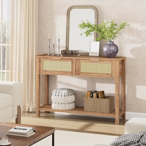 Entryway Table with Drawers, Rattan Console Table with Storage, Boho Sofa Table for Living Room, 2 Tier Hallway Table Home - 1 of 4