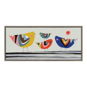 Kate and Laurel Sylvie Family Tree 4 Birds Framed Canvas by Rachel Lee of My Dream Wall, 18x40, Gray - 1 of 4