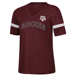 NCAA Texas A&M Aggies Women's Mesh Trim V-Neck T-Shirt - 1 of 3