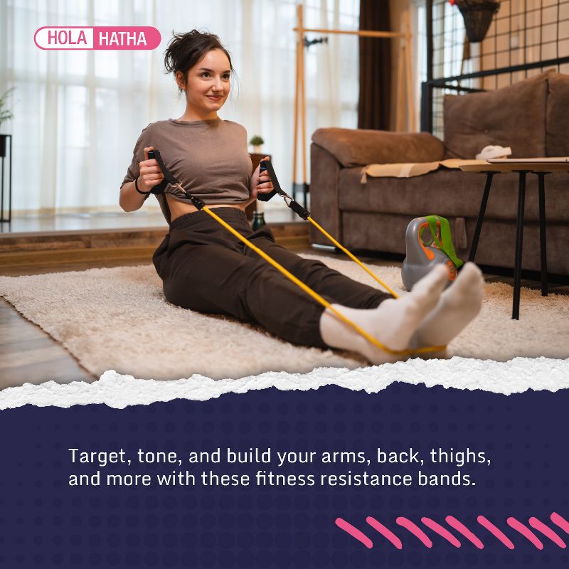 HolaHatha Resistance Band Workout Set Up to 110 Pounds Max with 5 Bands, 2 Padded Handles, 2 Ankle Straps, Door Anchors and Carry Bag, 3 of 7