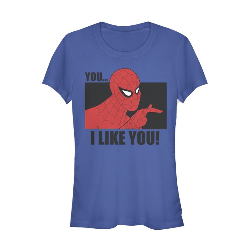Juniors Womens Marvel Spider-Man Likes You T-Shirt, 1 of 4