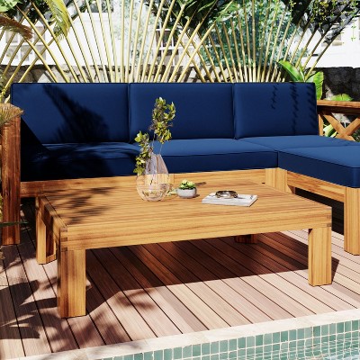 Maisie 5-piece Acacia Wood Patio Sectional Sofa, Conversation Set with Cushions, Outdoor Furniture - Maison Boucle