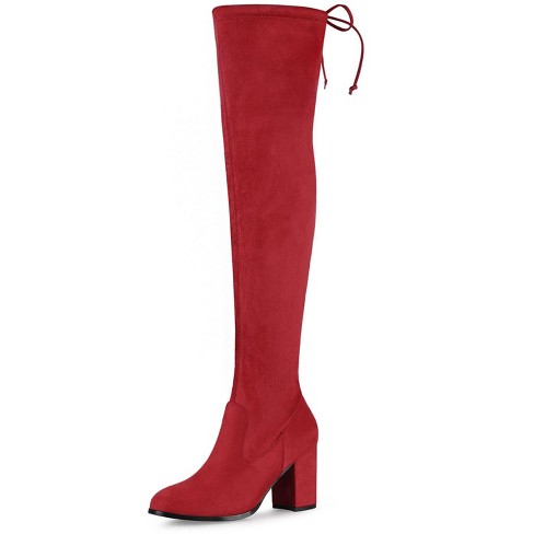 Allegra K Women's Round Toe Chunky Heel Over The Knee High Boots Red 5. ...