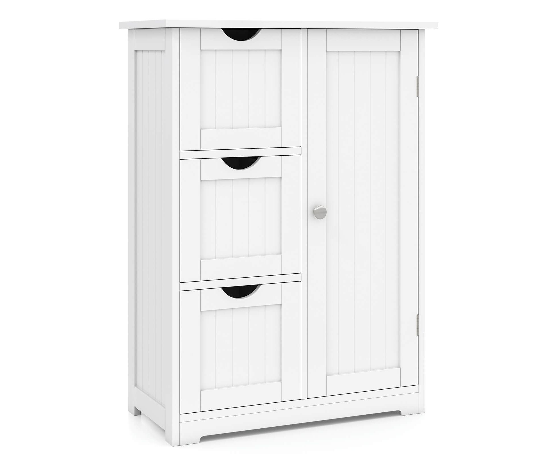 Costway Bathroom Floor Cabinet Side Storage Cabinet with 3 Drawers and 1 Cupboard White