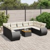 vidaXL 10 Piece Patio Sofa Set with Cushions Black and Cream Poly Rattan - 2x Corner + Table + 5x Middle - 2 of 4
