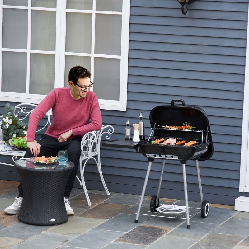Outsunny Steel Charocal Grill with Portable Wheel, Shelf for Outdoor BBQ for Garden, Backyard, Poolside, 2 of 9