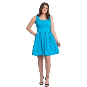 24seven Comfort Apparel Sleeveless Pleated Skater Dress with Pockets - 1 of 4