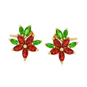 Ross-Simons 3.13 ct. t.w. Multi-Gemstone Flower Earrings in 18kt Gold Over Sterling - 1 of 4
