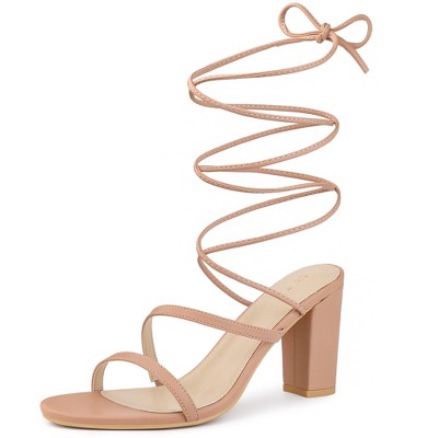 Perphy Women's Strappy Slingback Lace Up Open Toe Block Heels Sandals