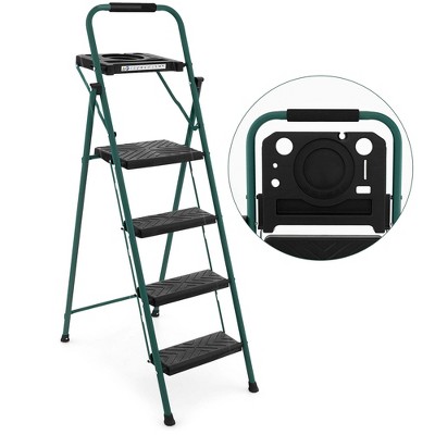 Portable 3 Step Ladder with 330lbs Capacity Platform Handrail Iron Folding  Stool