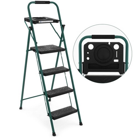 Folding Steel 4-Step Ladder w/ Hand Rail, Wide Steps, 330lbs Capacity –  Best Choice Products