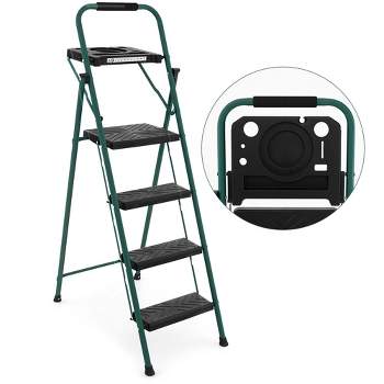 Costway 4 Step Ladder Folding Portable Anti-Slip Steel Step Stool 330lbs with Tool Platform