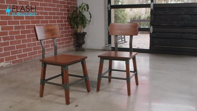 Rustic Antique Walnut Solid Beechwood Side Chair - Set of 2