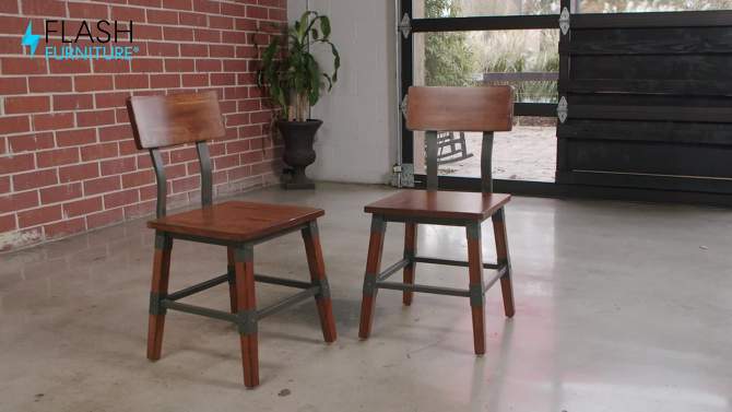Flash Furniture 2 Pack Rustic Antique Walnut Industrial Wood Dining Chair, 2 of 15, play video