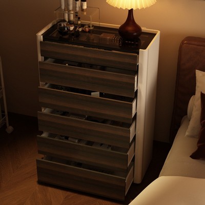 FUFU&GAGA 6-Drawer Chest of Crawers Brown Nightstand with Light Brown