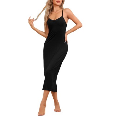 cheibear Women's Modal Full Slip V Neck Adjustable Spaghetti Strap Chemise Sleep Dress