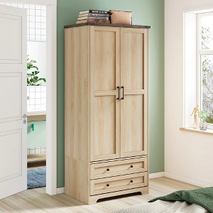 Brafab 71" Modern Functional Armoire Wardrobe Closet with Adjustable Shelf and Hanging Rail, 2 Wide Drawers,beige - 1 of 4
