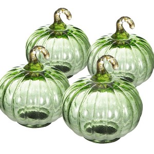 NAYSAYE Set of 4 Glass Green Pumpkins Ornament Holiday Decor for Fall Harvest Festival Thanksgiving Tabletop Display, Green, 14"*12"*8" - 1 of 4
